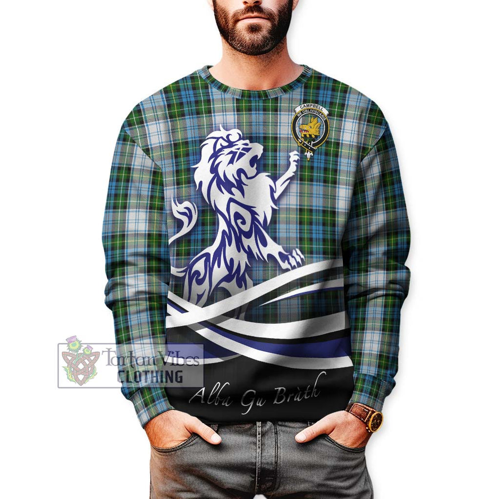 Campbell Dress Tartan Sweatshirt with Alba Gu Brath Regal Lion Emblem Unisex - Tartanvibesclothing Shop