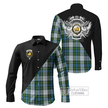 Campbell Dress Tartan Long Sleeve Button Shirt with Family Crest and Military Logo Style