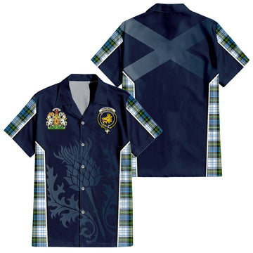 Campbell Dress Tartan Short Sleeve Button Up Shirt with Family Crest and Scottish Thistle Vibes Sport Style