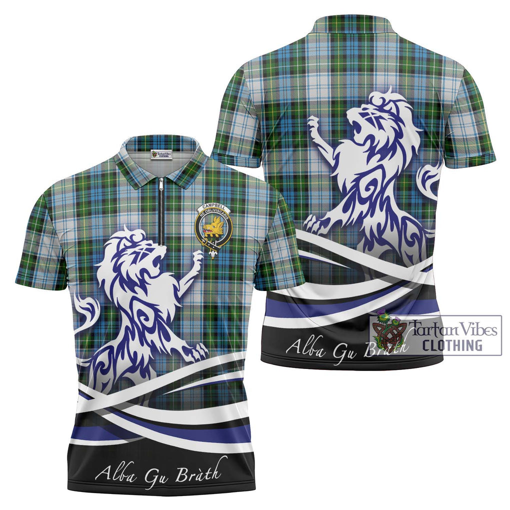 Campbell Dress Tartan Zipper Polo Shirt with Alba Gu Brath Regal Lion Emblem Unisex - Tartanvibesclothing Shop