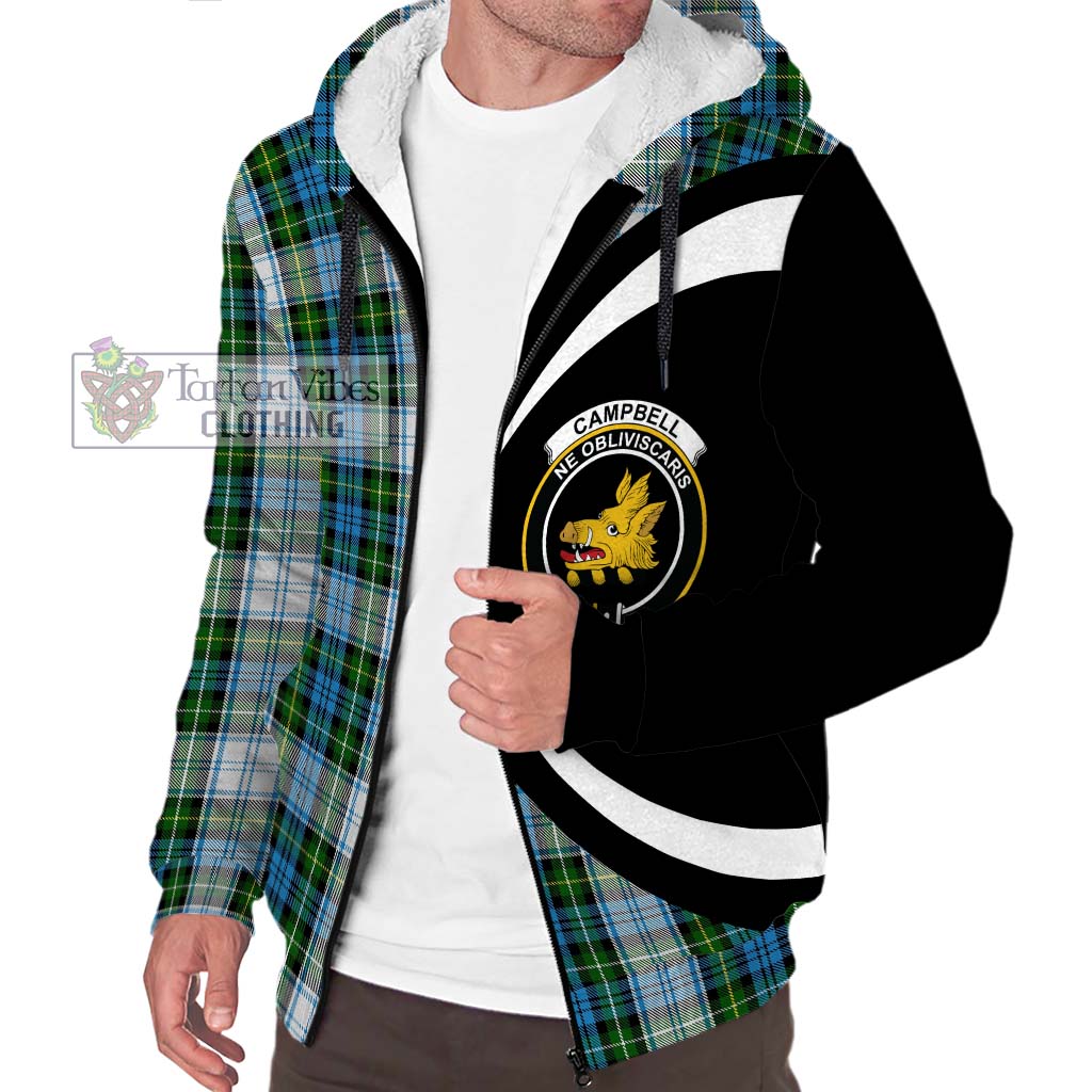 Campbell Dress Tartan Sherpa Hoodie with Family Crest Circle Style Unisex S - Tartan Vibes Clothing