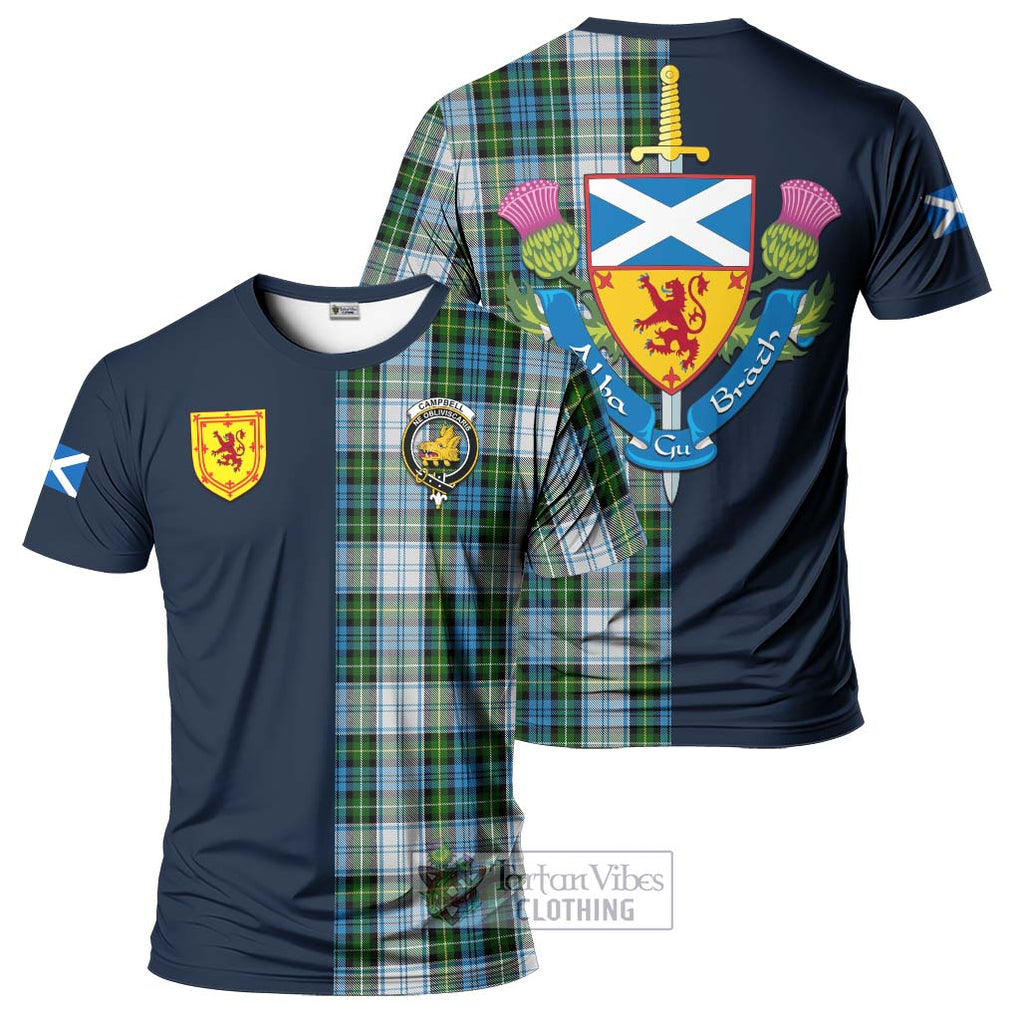 Tartan Vibes Clothing Campbell Dress Tartan T-Shirt Alba with Scottish Lion Royal Arm Half Style