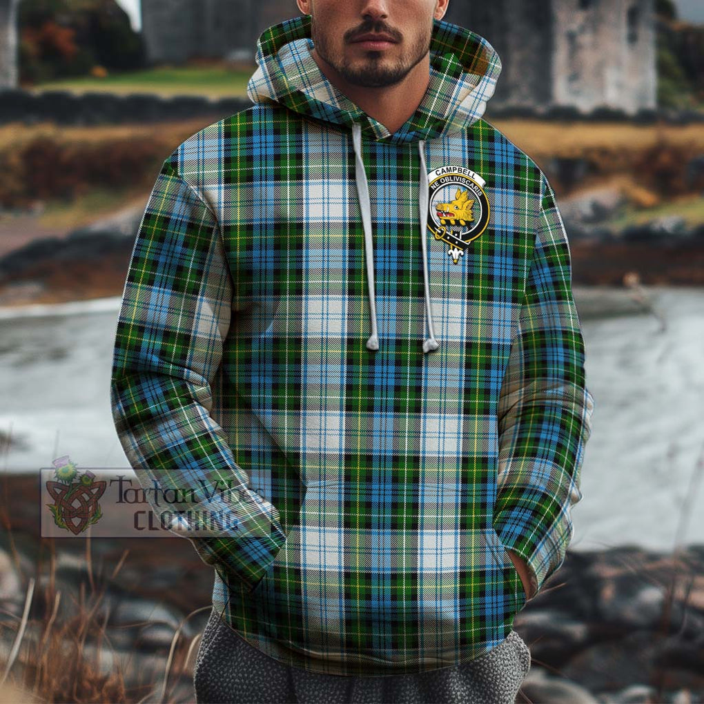 Campbell Dress Tartan Cotton Hoodie with Family Crest Pullover Hoodie XS - Tartan Vibes Clothing