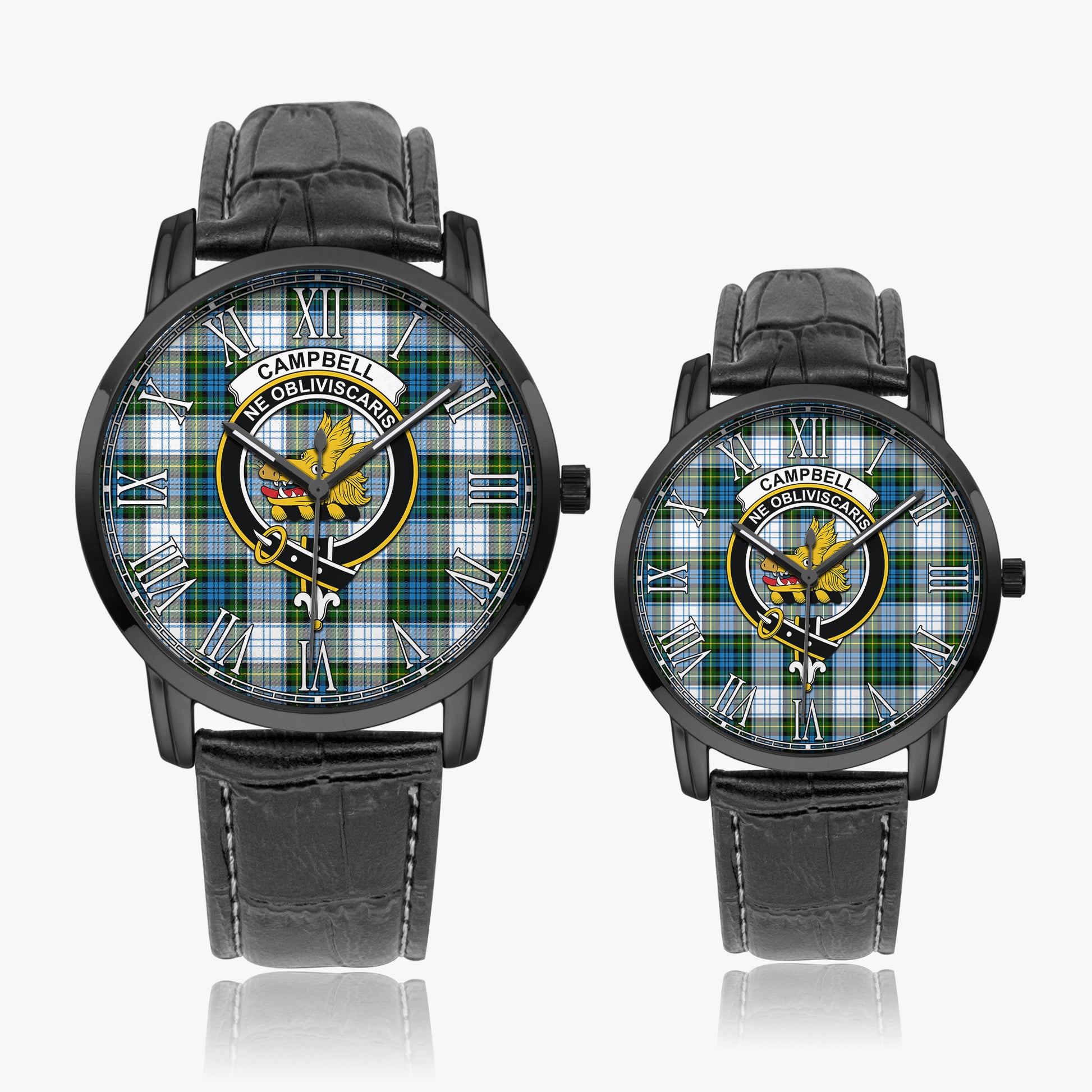 Campbell Dress Tartan Family Crest Leather Strap Quartz Watch - Tartanvibesclothing