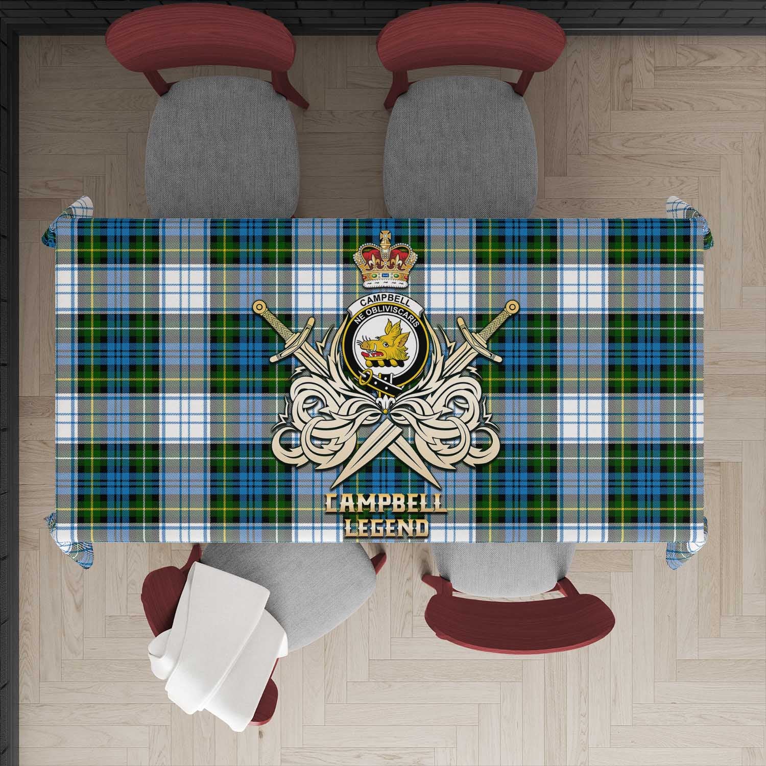 Tartan Vibes Clothing Campbell Dress Tartan Tablecloth with Clan Crest and the Golden Sword of Courageous Legacy