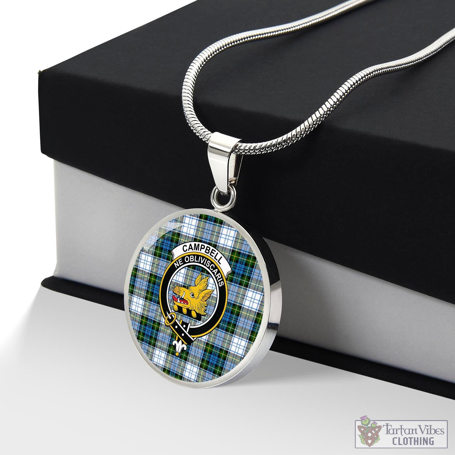 Tartan Vibes Clothing Campbell Dress Tartan Circle Necklace with Family Crest