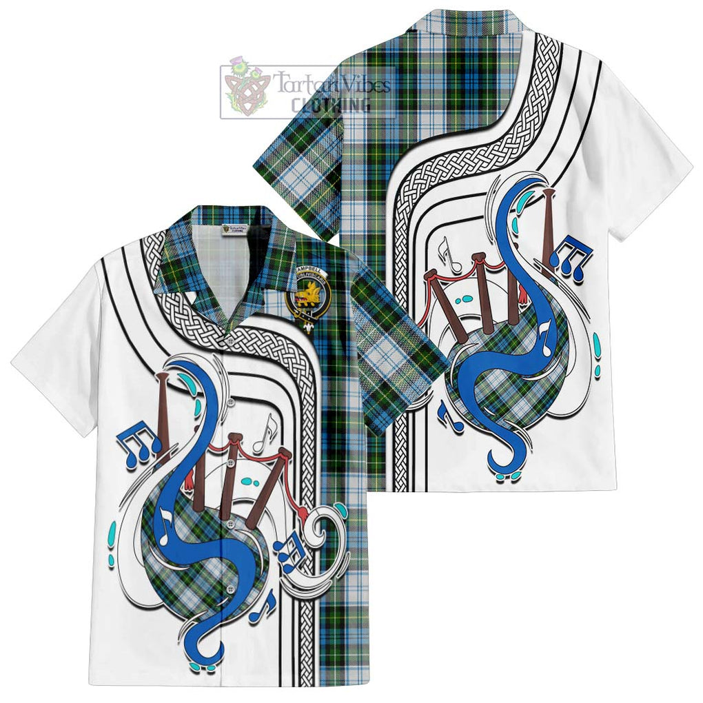 Campbell Dress Tartan Short Sleeve Button Shirt with Epic Bagpipe Style Kid - Tartanvibesclothing Shop