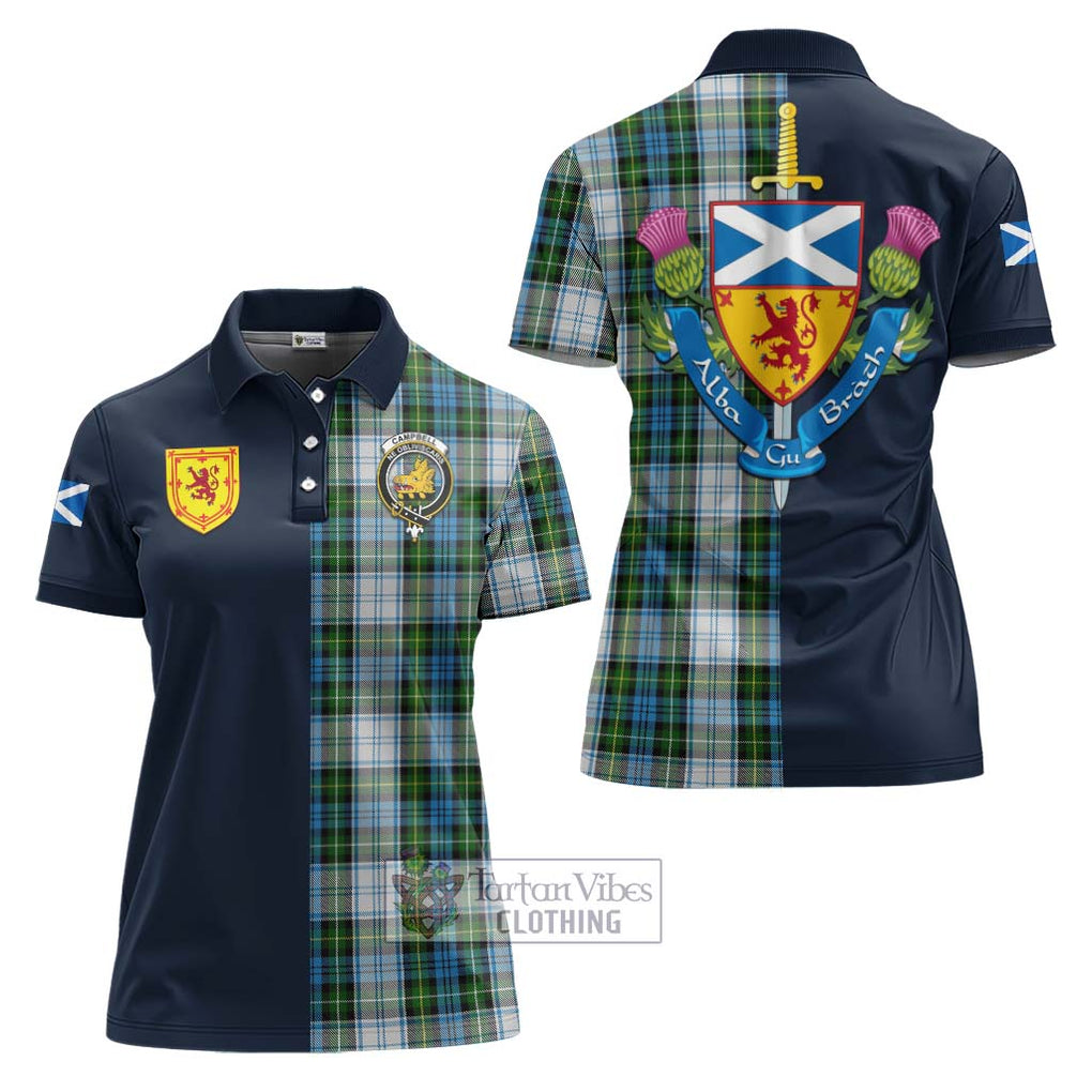 Tartan Vibes Clothing Campbell Dress Tartan Women's Polo Shirt with Scottish Lion Royal Arm Half Style