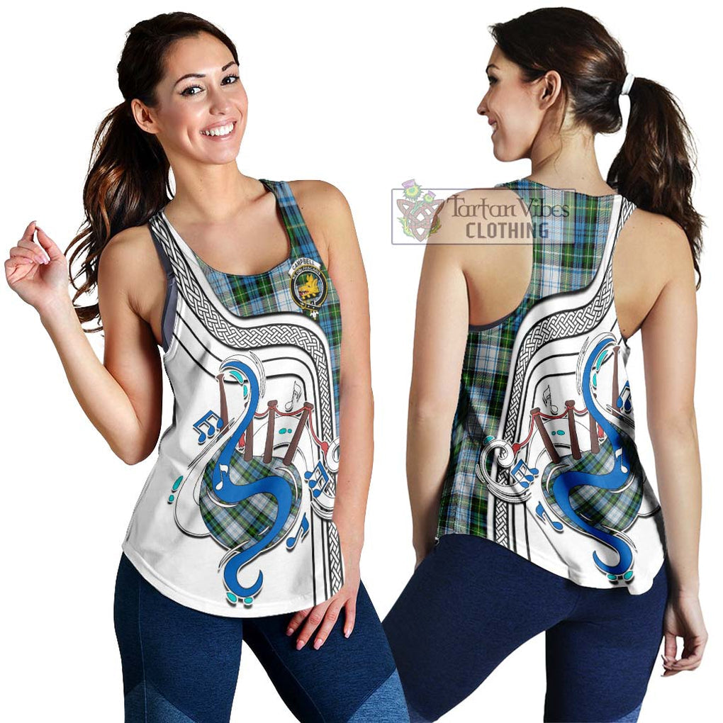 Campbell Dress Tartan Women's Racerback Tanks with Epic Bagpipe Style 4XL - Tartanvibesclothing Shop