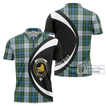 Campbell Dress Tartan Zipper Polo Shirt with Family Crest Circle Style