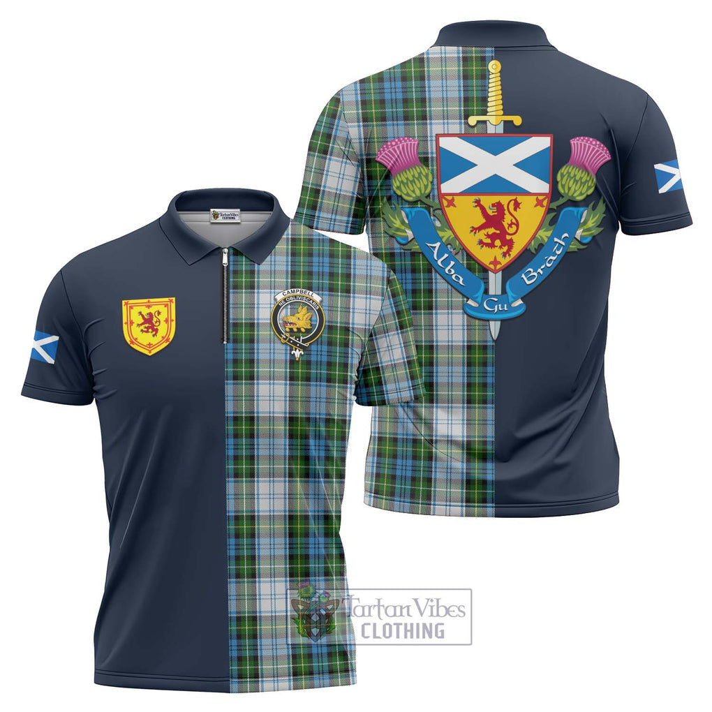 Tartan Vibes Clothing Campbell Dress Tartan Zipper Polo Shirt with Scottish Lion Royal Arm Half Style