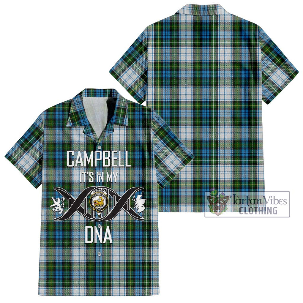 Campbell Dress Tartan Short Sleeve Button Shirt with Family Crest DNA In Me Style Kid - Tartanvibesclothing Shop