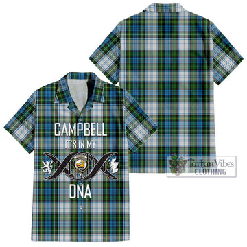 Campbell Dress Tartan Short Sleeve Button Shirt with Family Crest DNA In Me Style