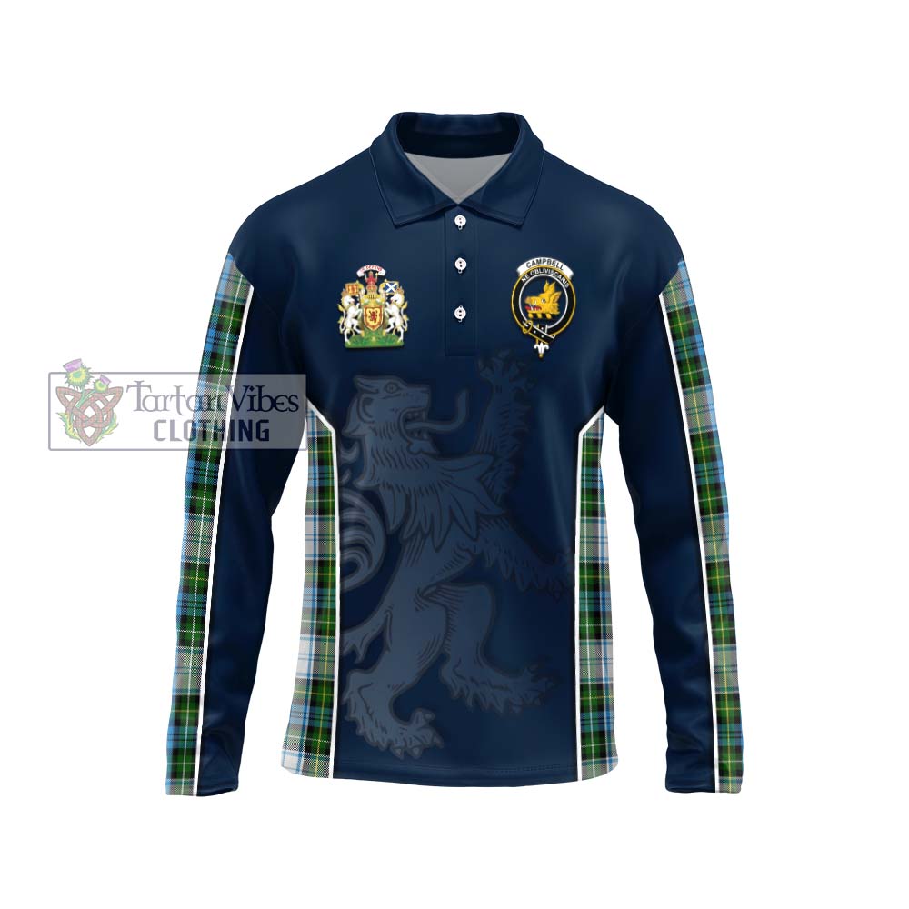 Campbell Dress Tartan Long Sleeve Polo Shirt with Family Crest and Lion Rampant Vibes Sport Style Unisex - Tartan Vibes Clothing