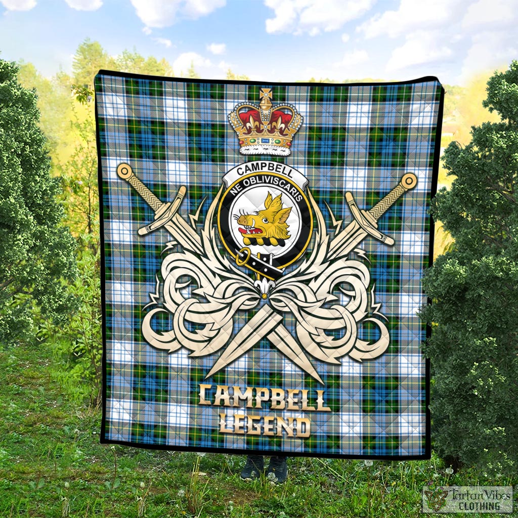 Tartan Vibes Clothing Campbell Dress Tartan Quilt with Clan Crest and the Golden Sword of Courageous Legacy