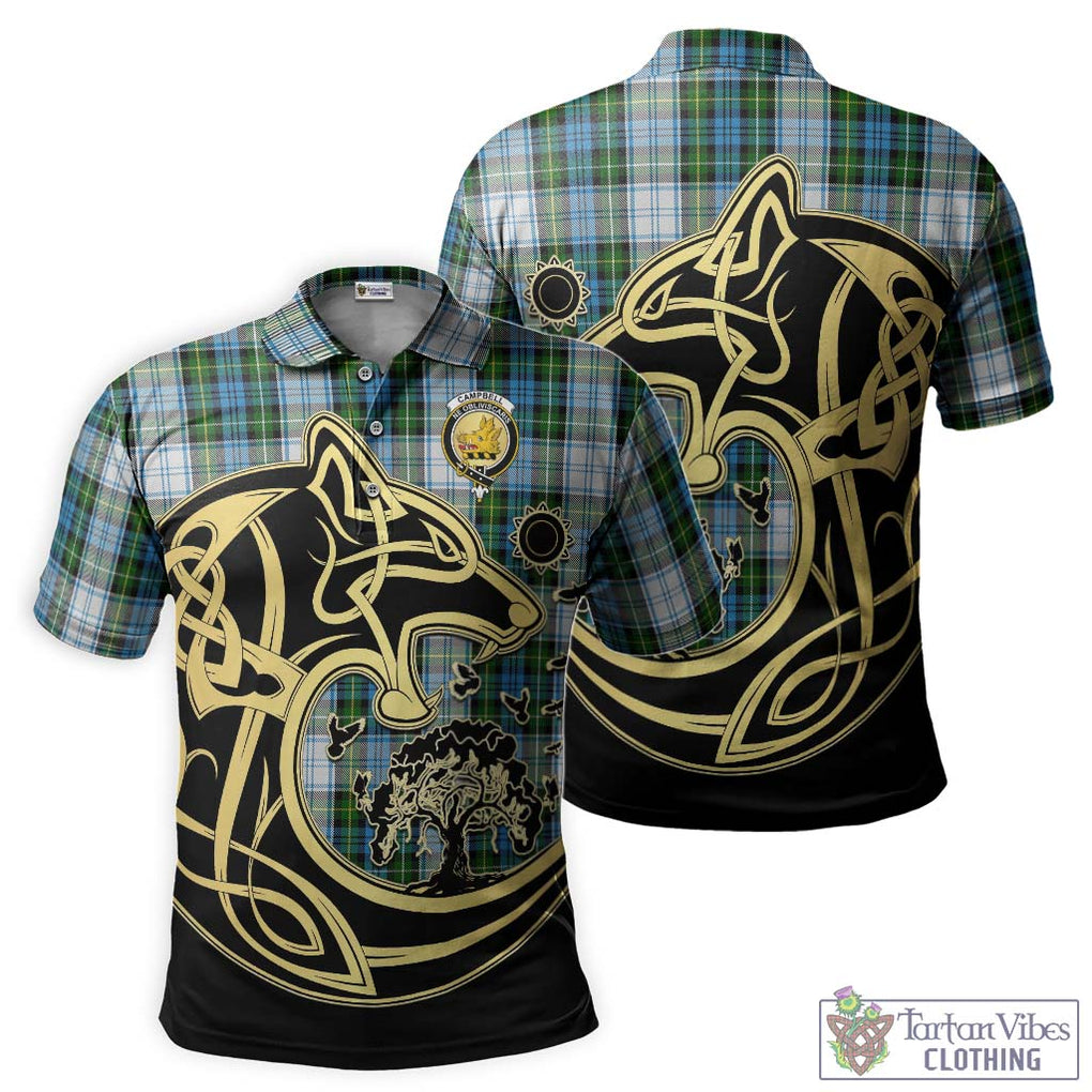 Campbell Dress Tartan Polo Shirt with Family Crest Celtic Wolf Style Kid - Tartanvibesclothing Shop