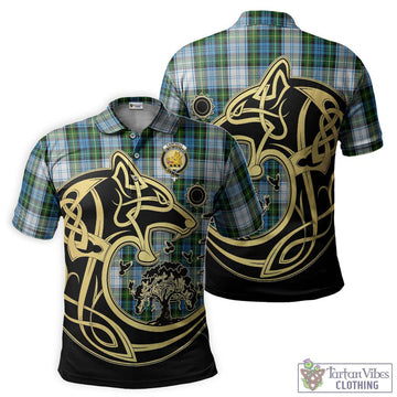 Campbell Dress Tartan Polo Shirt with Family Crest Celtic Wolf Style