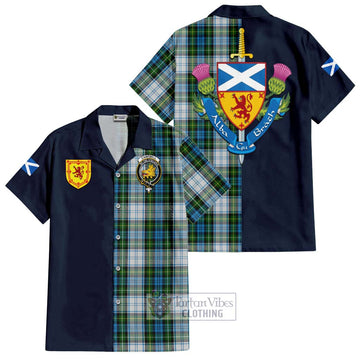 Campbell Dress Tartan Short Sleeve Button Shirt with Scottish Lion Royal Arm Half Style