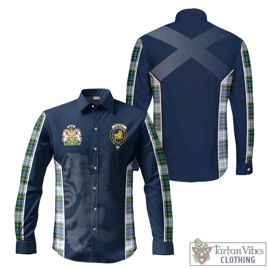 Tartan Vibes Clothing Campbell Dress Tartan Long Sleeve Button Up Shirt with Family Crest and Lion Rampant Vibes Sport Style