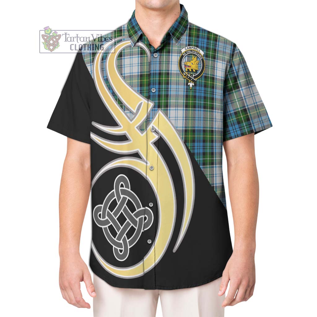 Campbell Dress Tartan Short Sleeve Button Shirt with Family Crest and Celtic Symbol Style Kid - Tartan Vibes Clothing