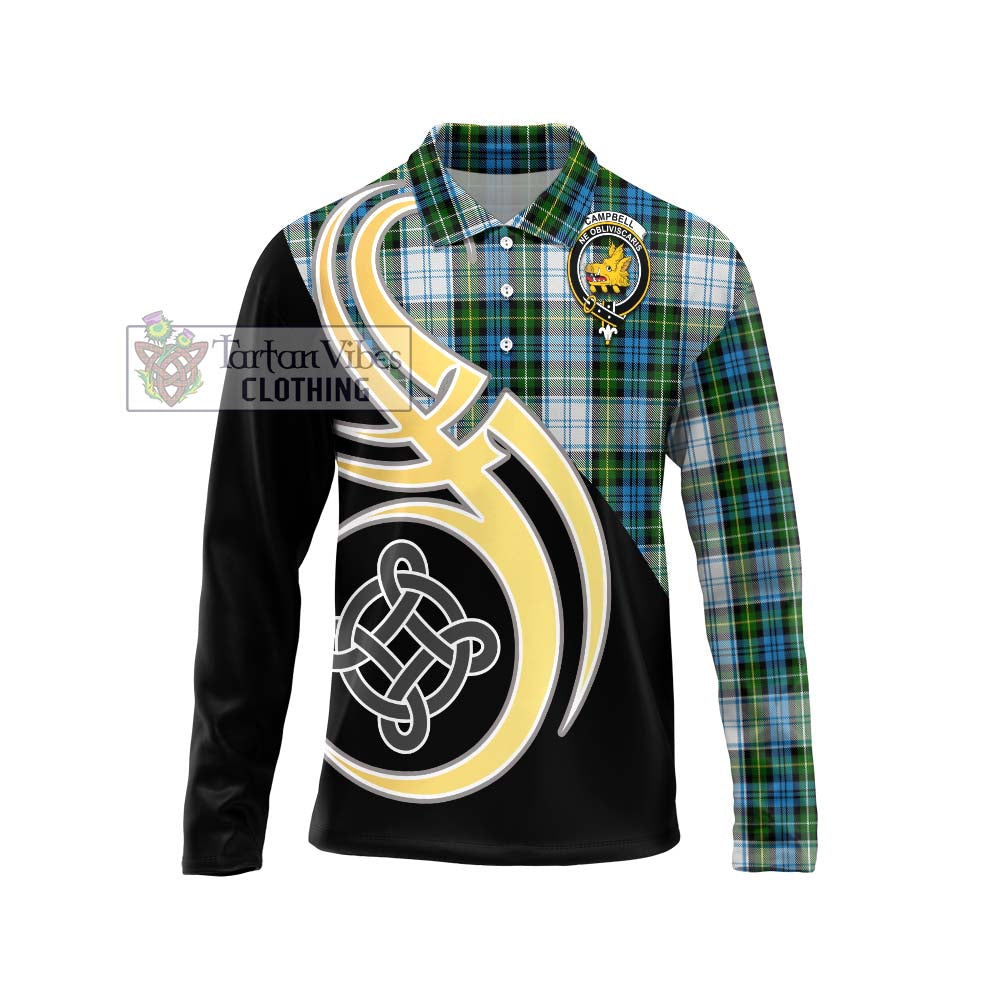 Campbell Dress Tartan Long Sleeve Polo Shirt with Family Crest and Celtic Symbol Style Unisex - Tartan Vibes Clothing