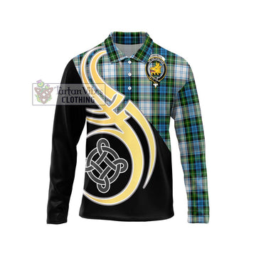 Campbell Dress Tartan Long Sleeve Polo Shirt with Family Crest and Celtic Symbol Style