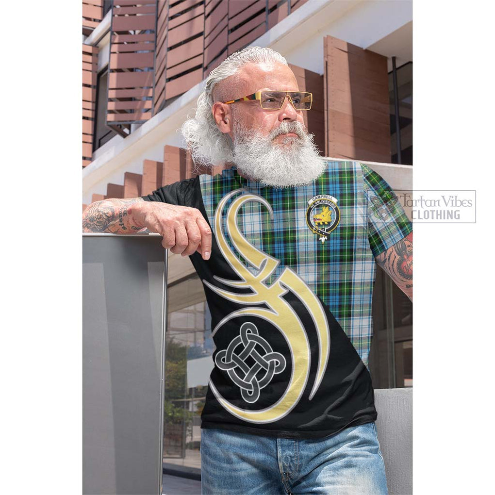 Tartan Vibes Clothing Campbell Dress Tartan Cotton T-shirt with Family Crest and Celtic Symbol Style