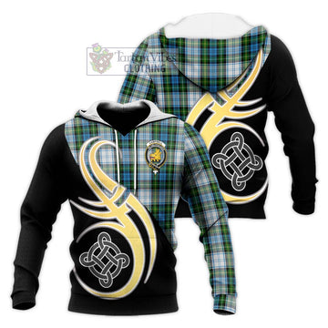 Campbell Dress Tartan Knitted Hoodie with Family Crest and Celtic Symbol Style