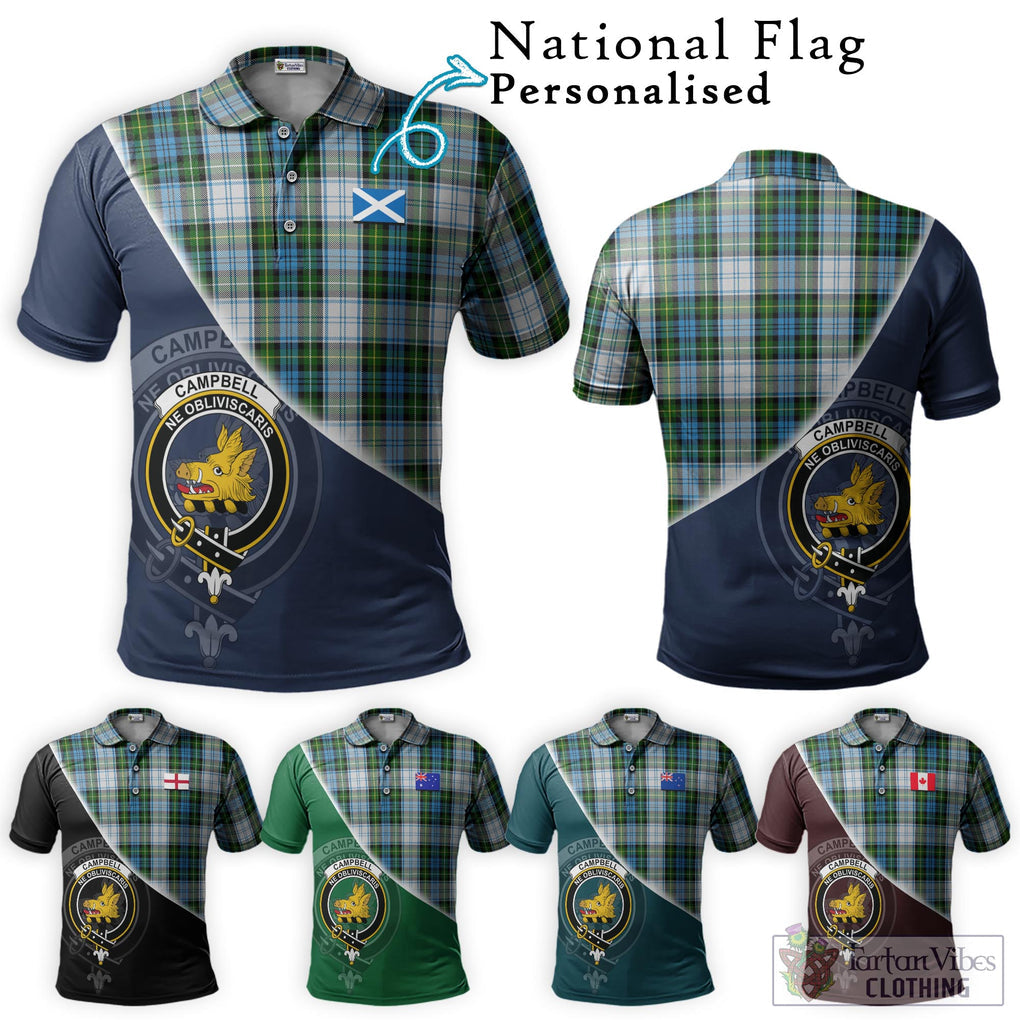 Campbell Dress Tartan Polo Shirt with Personalised National Flag and Family Crest Half Style Maroon - Tartanvibesclothing Shop