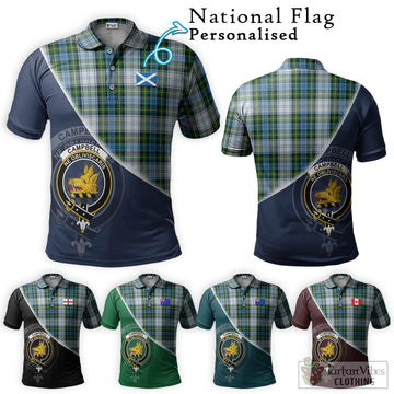 Campbell Dress Tartan Polo Shirt with Personalised National Flag and Family Crest Half Style