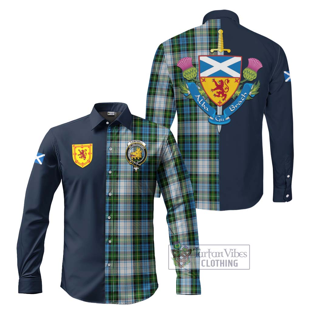 Tartan Vibes Clothing Campbell Dress Tartan Long Sleeve Button Shirt with Scottish Lion Royal Arm Half Style