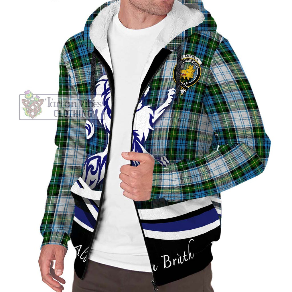 Campbell Dress Tartan Sherpa Hoodie with Alba Gu Brath Regal Lion Emblem Unisex S - Tartanvibesclothing Shop