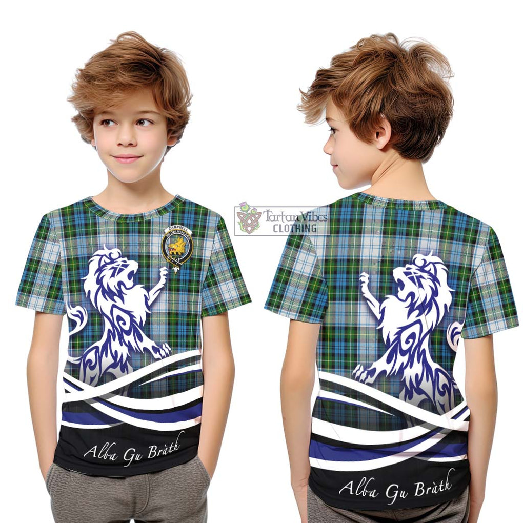 Campbell Dress Tartan Kid T-Shirt with Alba Gu Brath Regal Lion Emblem Youth XL Size14 - Tartanvibesclothing Shop