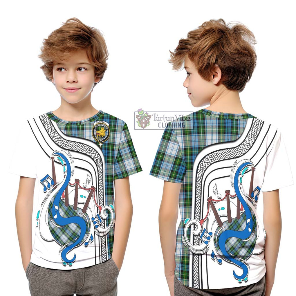 Tartan Vibes Clothing Campbell Dress Tartan Kid T-Shirt with Epic Bagpipe Style