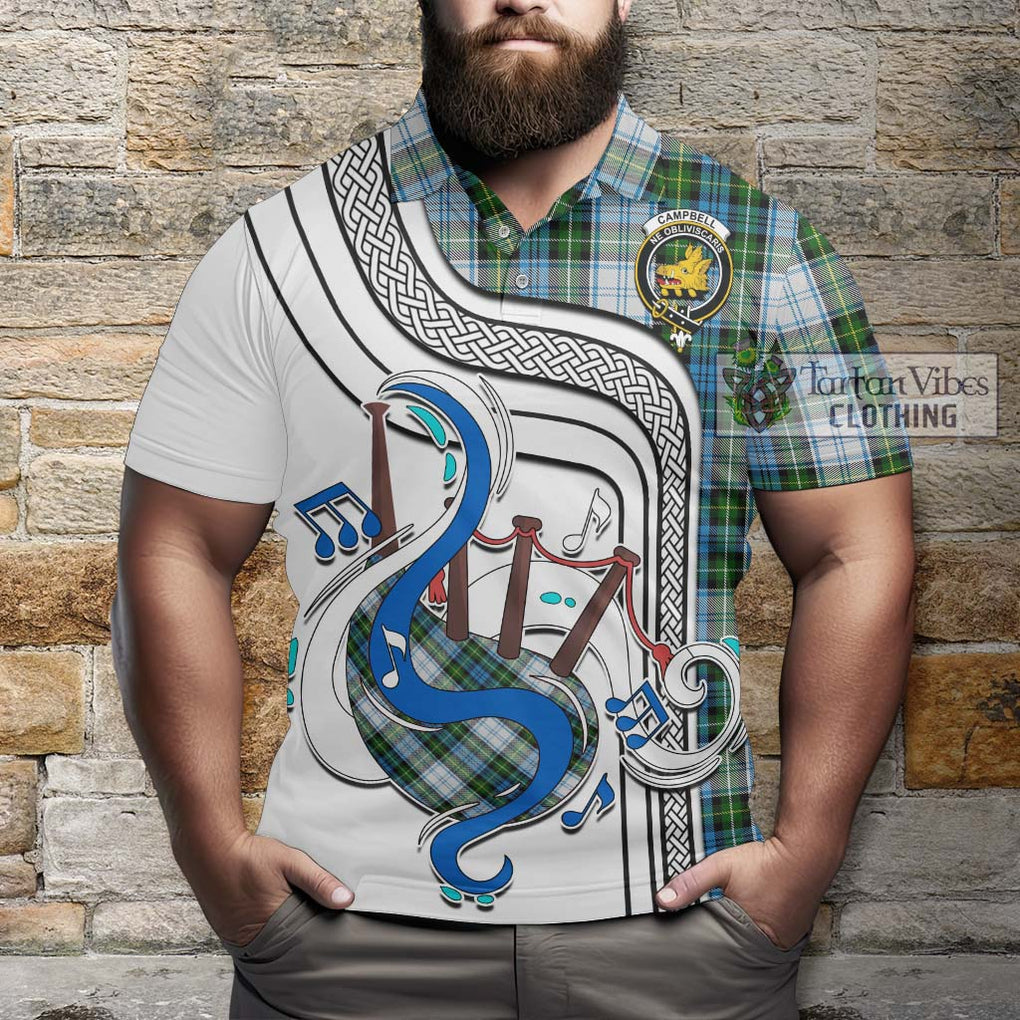 Tartan Vibes Clothing Campbell Dress Tartan Polo Shirt with Epic Bagpipe Style