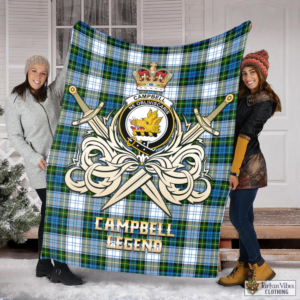 Tartan Vibes Clothing Campbell Dress Tartan Blanket with Clan Crest and the Golden Sword of Courageous Legacy