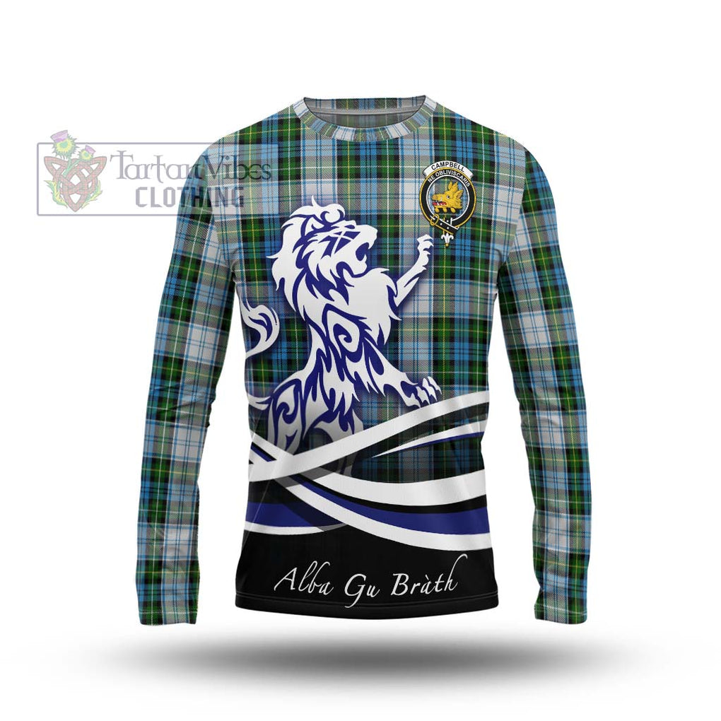 Campbell Dress Tartan Long Sleeve T-Shirt with Alba Gu Brath Regal Lion Emblem Unisex - Tartanvibesclothing Shop