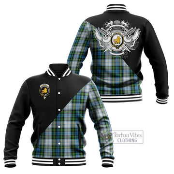 Campbell Dress Tartan Baseball Jacket with Family Crest and Military Logo Style