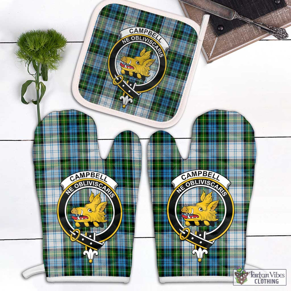 Campbell Dress Tartan Combo Oven Mitt & Pot-Holder with Family Crest Combo 1 Oven Mitt & 1 Pot-Holder White - Tartan Vibes Clothing