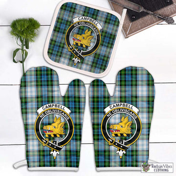 Campbell Dress Tartan Combo Oven Mitt & Pot-Holder with Family Crest