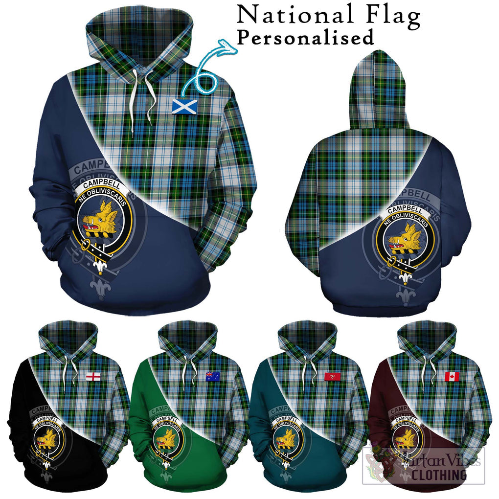 Campbell Dress Tartan Hoodie with Personalised National Flag and Family Crest Half Style Zip Hoodie - Tartanvibesclothing Shop