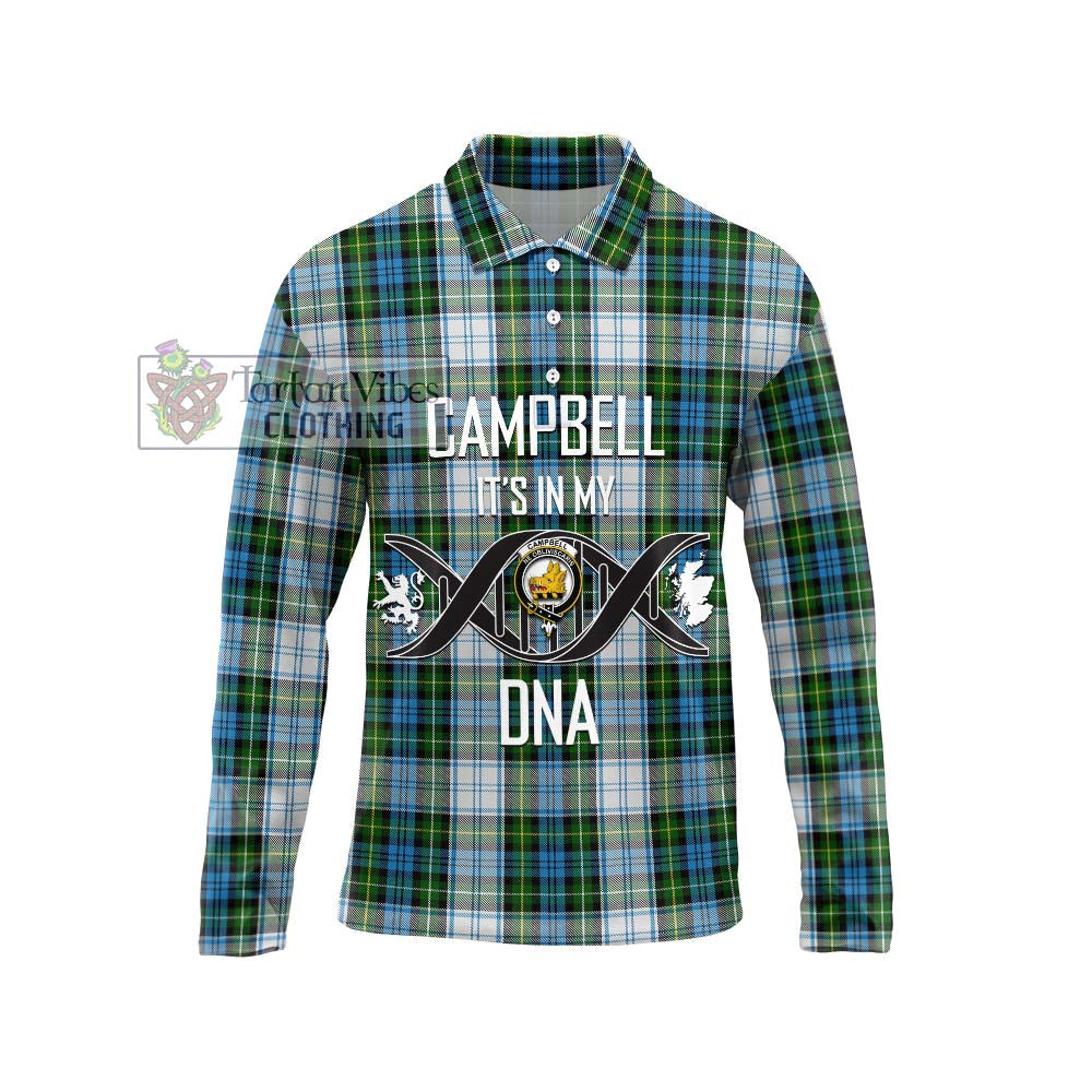 Campbell Dress Tartan Long Sleeve Polo Shirt with Family Crest DNA In Me Style Unisex - Tartanvibesclothing Shop