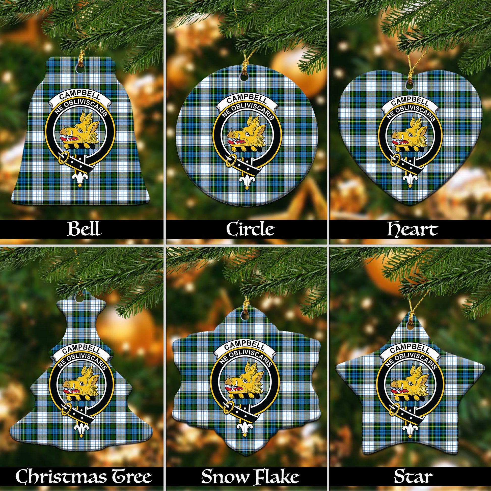 Campbell Dress Tartan Christmas Ornaments with Family Crest Ceramic Bell Pack 1: ornament * 1 piece - Tartanvibesclothing