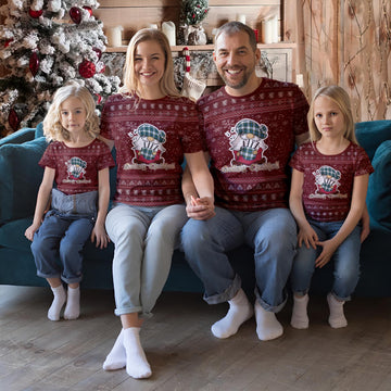 Campbell Dress Clan Christmas Family T-Shirt with Funny Gnome Playing Bagpipes