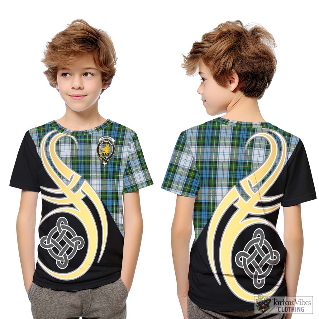 Campbell Dress Tartan Kid T-Shirt with Family Crest and Celtic Symbol Style Youth XL Size14 - Tartan Vibes Clothing