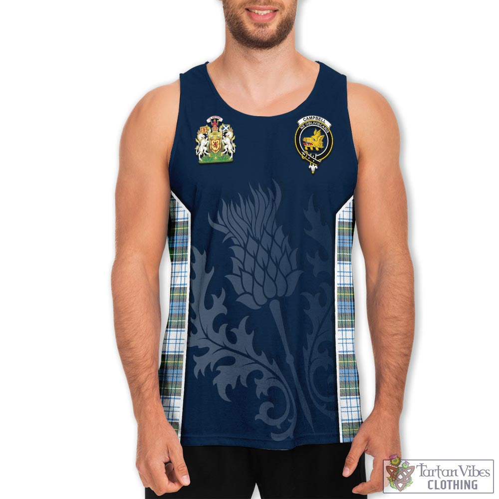 Tartan Vibes Clothing Campbell Dress Tartan Men's Tanks Top with Family Crest and Scottish Thistle Vibes Sport Style