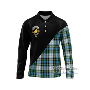 Campbell Dress Tartan Long Sleeve Polo Shirt with Family Crest and Military Logo Style