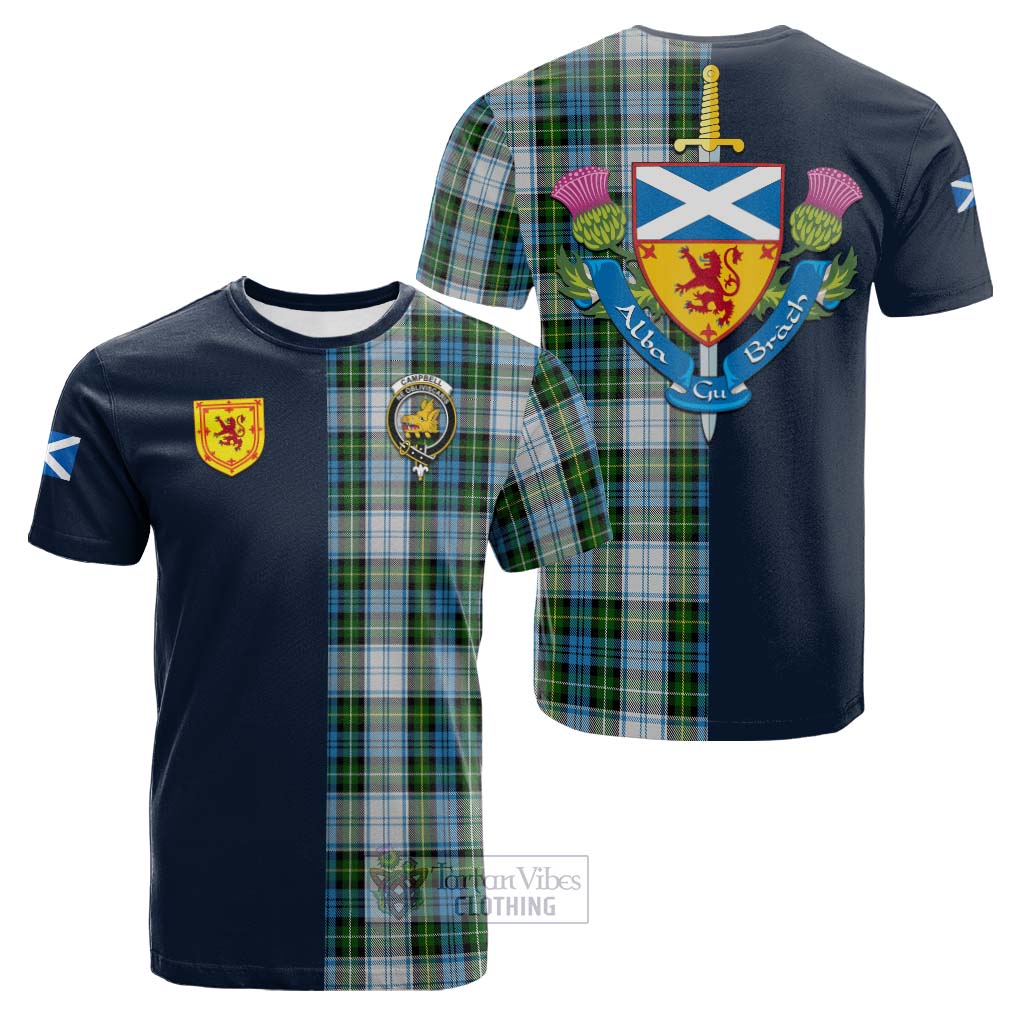 Tartan Vibes Clothing Campbell Dress Tartan Cotton T-shirt with Scottish Lion Royal Arm Half Style