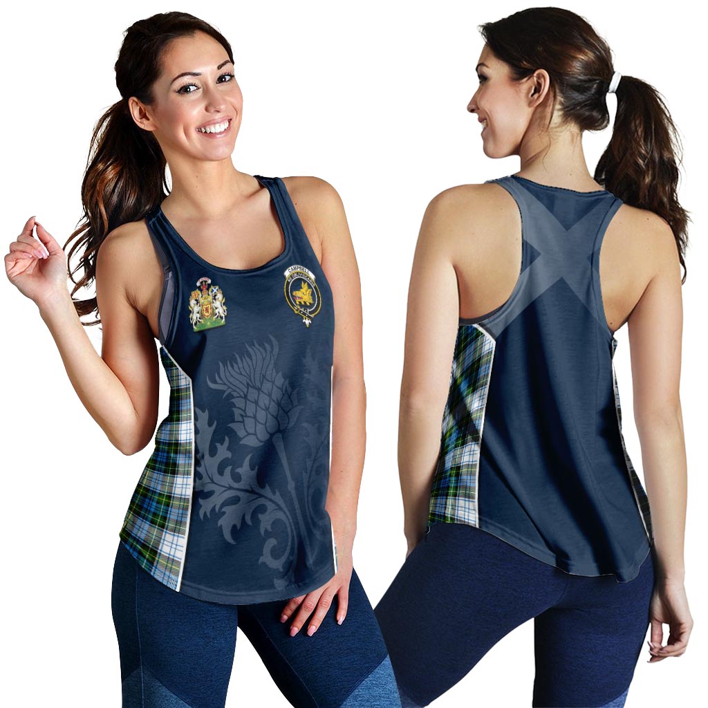 Tartan Vibes Clothing Campbell Dress Tartan Women's Racerback Tanks with Family Crest and Scottish Thistle Vibes Sport Style