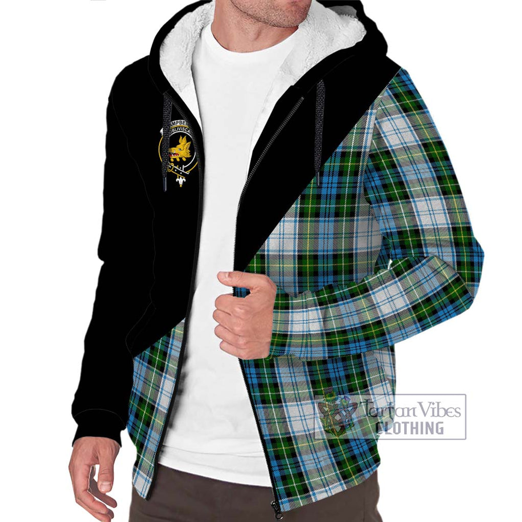 Campbell Dress Tartan Sherpa Hoodie with Family Crest and Military Logo Style Unisex S - Tartanvibesclothing Shop